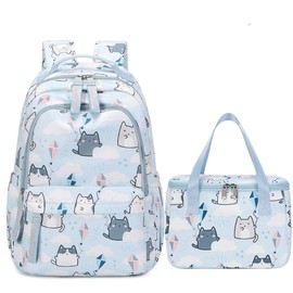 Mfikaryi 2Pcs Backpacks for Girls Bluey Cat Backpack Sets for School Middle School Girls Bookbag with Lunch Box-M