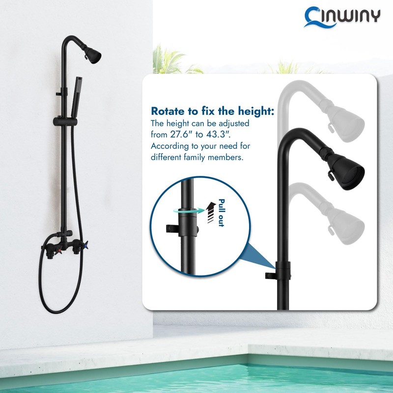 Cinwiny Matte Black Wall Mount Outdoor Shower Kit with Hand