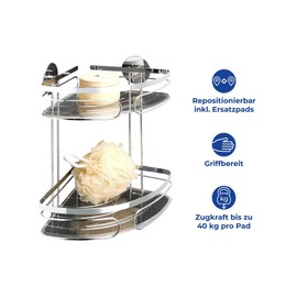 Maximex TurboFIX Stainless Steel Corner Shelf, 2 Shelves - 2 Shelves, Stainless Steel, 20.5 x 30 x 20.5 cm, Glossy