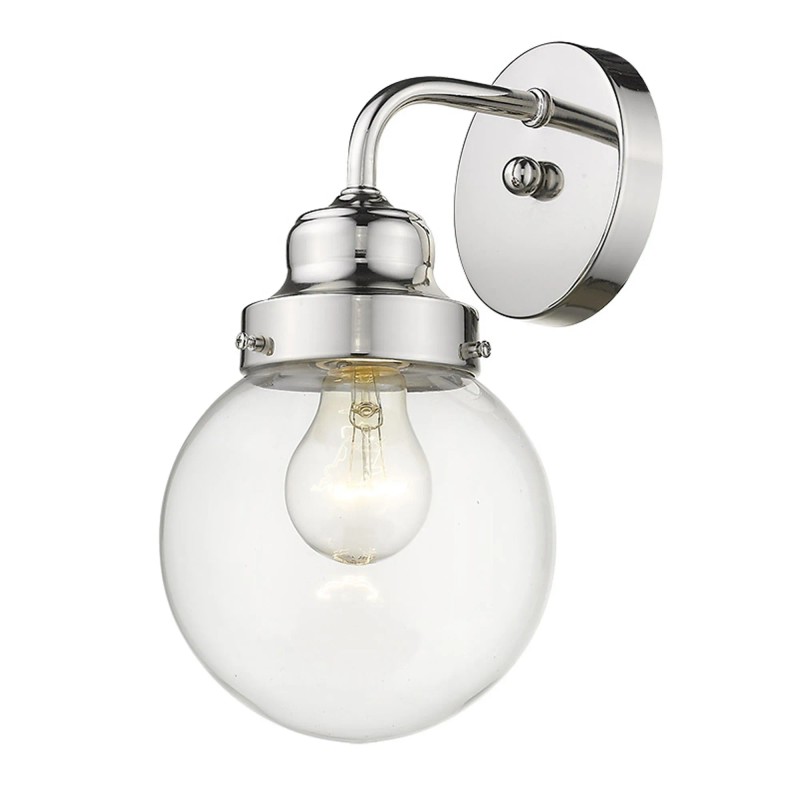 Homeroots One Light Silver Wall Sconce with Round Glass Shade