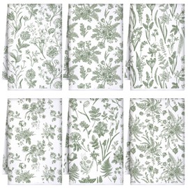Boyiee 6 Sets Sage Green Kitchen Towels Set Vintage Floral Dish Tea Towels Absorbent Wildflower Dishtowels 24"x16" Forest Hand Wash Cloth for Farmhouse Kitchen Bathroom Housewarming Gift
