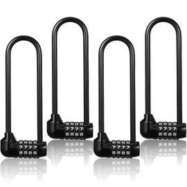 Shimeyao 4 Pieces 6 Inch Long Shackle Combination Lock 4 Digit Outdoor Waterproof Padlock with Resettable Code for School Gym Locker, Sports Locker, Fence, Gate, Toolbox, Case Storage, Black