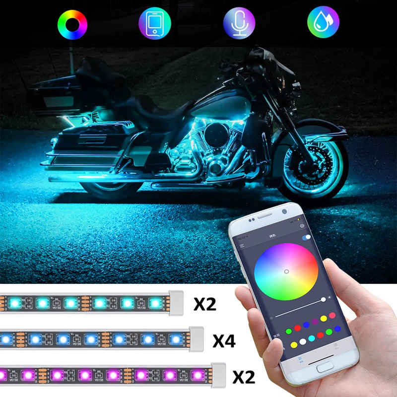 8PCS Motorcycle LED Light Kits Colorful Motorcycle LED Light APP