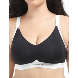 COMFELIE Push Up Wireless Bralette for Plus Size Women Light Lift and Invisible Underarm-Smoothing Sleep Bra Black