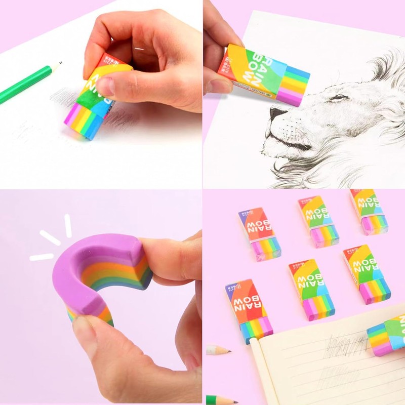6Pcs Eraser- Rubbers Erasers for Kids Multipack Rainbow Erasers for