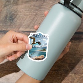 Die Cut Sticker Lake Clark National Park, Alaska, Lake View, Contour Vinyl Sticker 3 to 6 inches, (Waterproof Decal for Cars, Water Bottles, Laptops, Coolers), Large