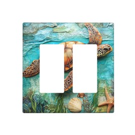 JDAKHD Nautical Sea Turtle Ocean Theme Decorative Outlet Covers 2 Gang Double Decorator Gfci/Rocker Wall Plate Vintage Map Beach Electrical Outlet Covers Light Switchplate Bathroom Bedroom Decor