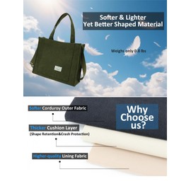 UERRUAM Tote Bag for Women,Corduroy Purse with Zipper Makeup Pouch,Shoulder Crossbody Bag for Work,Everyday,College,2pcs,Army Green