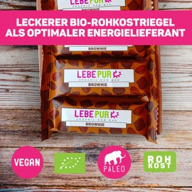Lebepur Bio Energieriegel Brownie 15x50g | veganer Riegel auf Dattelbasis | Cashewkerne, Cashewmus, Kakao | ohne Zuckerzusatz | Rohkostriegel glutenfrei | laktosefrei | Power Bar | Großpackung