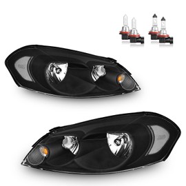 Vizotae Headlights W/Bulbs for 2006-2013 Chevy Impala Halogen Headlamp for 2014-2016 Chevy Impala Limited, 2006-2007 Chevy Monte Carlo, Driver and Passenger Side, Black Housing