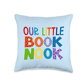 Our Little Book Nook Kids Reading Corner Colorful Whimsical Throw Pillow