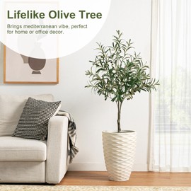 Glitzhome Artificial Olive Tree 4FT Faux Olive Plant in Pot for Modern Home Office Living Room Floor Decor Indoor