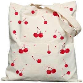 EFFUSON - Bolsa de mano para mujer con bolsillo y broches, lindas bolsas de lona, regalos para amantes de las flores, gatos, perros, ranas, Cerezas rubí, Mediano, Bolsa de mano de cereza con impresión