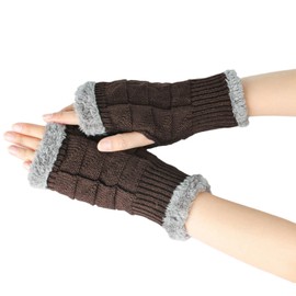 JK Home Thicken Plush Fingerless Gloves for Women, Winter Warm Sleeves Arm Wrist Warmers Gloves Mittens Wrists Knitted Warmers with Thumb Hole, Short Knitted Gloves Women Hand Warmers Gloves Coffee
