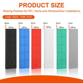 28mm x 100mm Plastic Glazing Packers, 72 Pcs Colourful Spacers Window Packers, Assorted Flat Shim Spacers for DIY, Window/Door/Floor Installations (Mixed 1-6mm)
