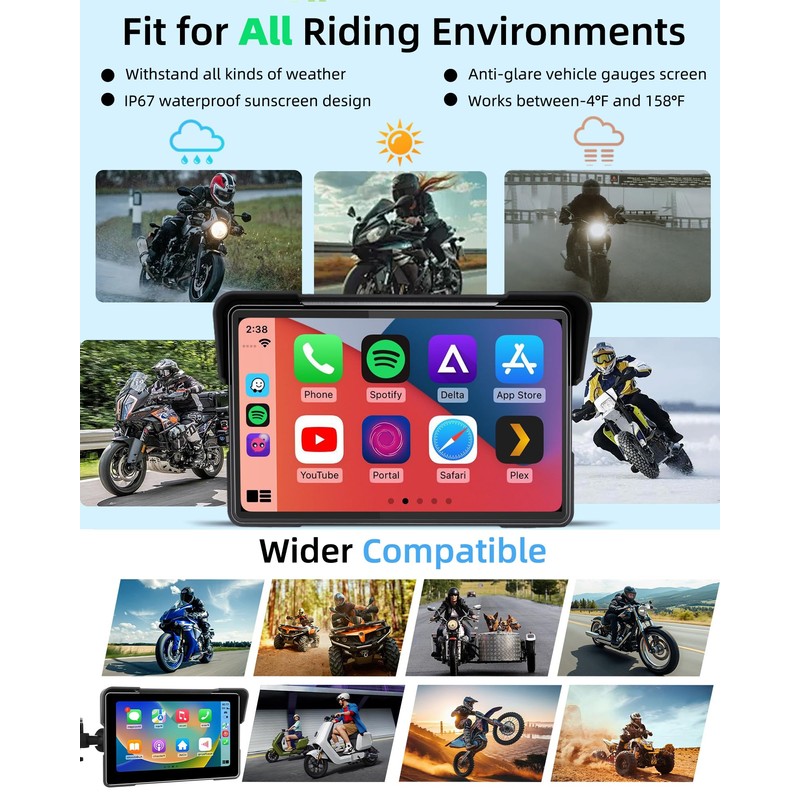 2025 Motorcycle CarPlay Screen & Android Auto 7" Wireless Portable