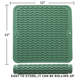 MicoYang Silicone Dish Drying Mat for Multiple Usage,Easy clean,Eco-friendly,Heat-resistant Silicone Mat for Kitchen Counter or Sink,Refrigerator or Drawer liner Green M 12 inches x 12 inches