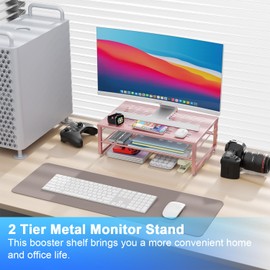 gianotter 2-Tier Metal Monitor Stand Riser, Desk Accessories & Workspace Desk Organizers, Office Desk Storage Organizer for Office Supplies (Rose Gold)