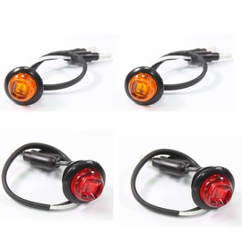 Pair of 3/4" Bullet Amber and Red Mini Round LED Lights Clearance Side Marker Truck Trailer