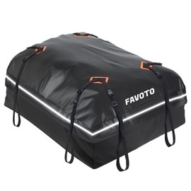 Favoto Car Roof Cargo Bag - 15 Cubic Feet Waterproof Carrier for Most Vehicles SUV/Sedan, 500D PVC Material with 8 Reinforced Straps & Anti-Slip Mat​, Black & Orange, Black