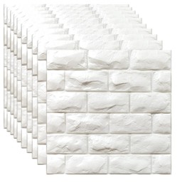 YU LI 3DH 3D Wall Panels Peel and Stick 30PCS White Foam Brick Wallpaper for Bedroom Faux Stone Wall Panel Self-Adhesive Wallpaper (30PCS-29 Sq Ft, White)