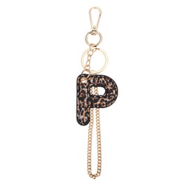 Winssigma Leopard Letter Keychain for Women, PU leather Initial Letter Keyring Keychain Accessories Purse Handbags Charm(Letter P)