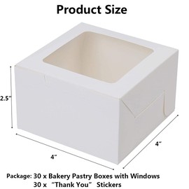 iDopick 30pcs Brown Bakery Boxes with Window, 4 x 4 x 2.5 inches, Extra Thick Small Cookie Boxes for Cookie, Macarons, Mini Treat Boxes for Holidays, Parties, Birthday Gift Giving (White)