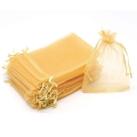 FAVORTALK Gold Organza Bags Small Silk Net Bag Jewelry Organza Gift Bags Touchstone Drawstring Gift bags Used for Wedding, Birthday, Christmas, Anniversary, 30pcs,70x90 mm (Gold)