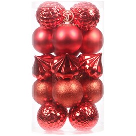 Sea Team 21-Pack Christmas Ball Ornaments with Strings, 80mm/3.15" Large Size Baubles, Shatterproof Plastic Christmas Bulbs, Hanging Decorations for Xmas Tree, Holiday, Wedding, Party, Red