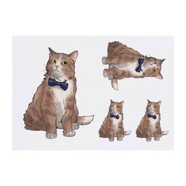 4 x 'Fancy Bow Tie Cat' Temporary Tattoos - Water Resistant, Skin-Safe, Non-Toxic Transfers, Mixed Sizes (TO00072066)