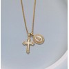14k Gold Plated Cross & Shell Inlaid Miraculous Medal Pendant
