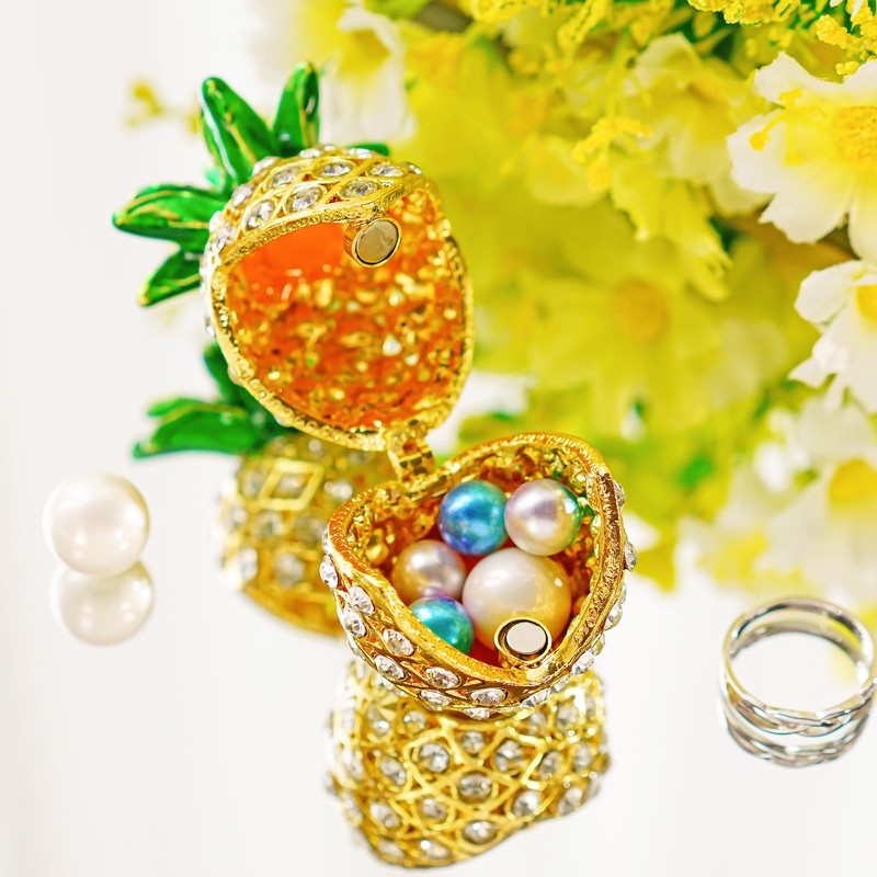 (pineapple) - YUFENG Hinged Trinket Box For Gifts Hand-painted Patterns