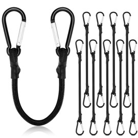 10 PCS Bungee Cords with Carabiner Clips, Heavy Duty Bungee Straps 30 cm Black Bundy Cord with Hooks for Camping, Tarps, Bike Rack, Tent