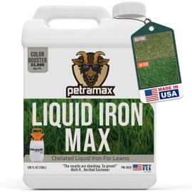 PetraTools Liquid Iron For Lawns - Chelated Iron, Liquid Iron for Plants, Liquid Lawn Fertilizer Concentrate Solutions, Chelated Iron for Plants, Lawn Iron Formula, EDTA-Free & Made In The USA (1 Gal)