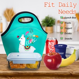 YOUBDM Neoprene Lunch Bags Thermal Insulated Lunch Tote Bag Reusable Washable Neoprene Picnic Bag for Women Men (Green alpaca)