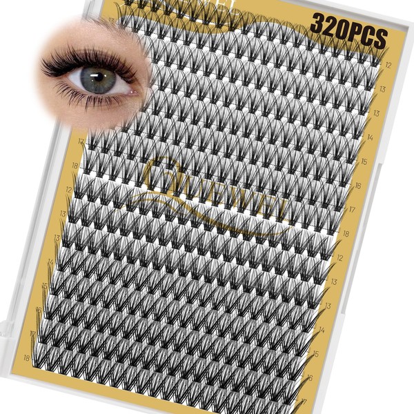 QUEWEL Lash Clusters 320Pcs Cluster Lashes 30D+40D D Curl Lash