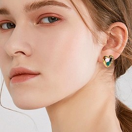 Sonateomber Gold Statement Heart Stud Earrings for Women, Chunky Large White Black Green Enamel Love Valentine Earing Cartilage Hypoallergenic Wedding Prom Fashion Jewelry Gift.