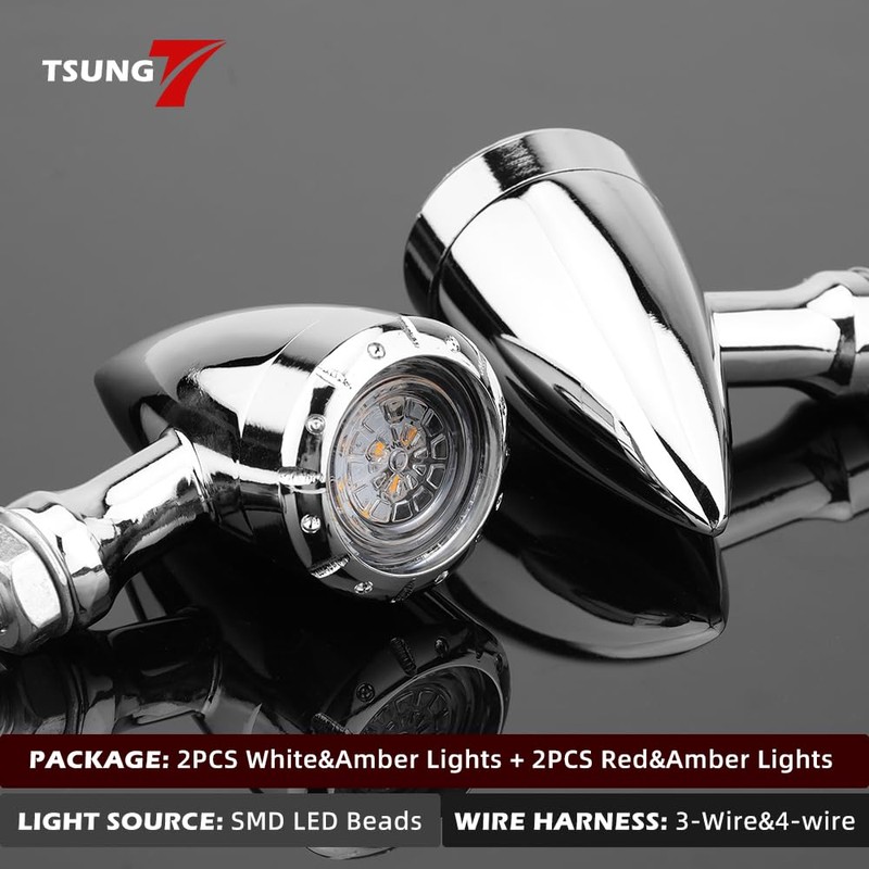 TSUNG 4PCS Motorcycle Bullet LED Front Rear Turn Signal Light
