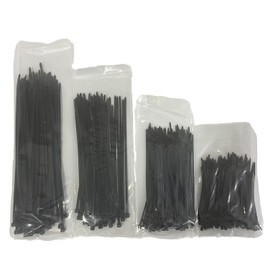 EzySup Assorted Cable Ties,Plastic Zip Ties,100/150/200/250mm,300 Pieces,Black