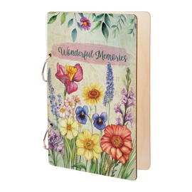 SUPERDANT Wonderful Memories Greeting Card Holder Wild Flowers Wedding Planning Book Wooden Loose Leaf Binder Photo Album 2-Rings Cover Planner Keeper Keepsake Gifts Wedding Planner for Bride