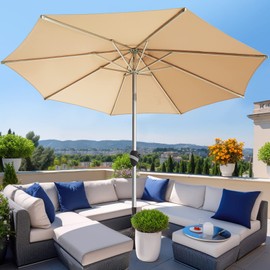 BLUU 11 FT Aluminum Outdoor Patio Umbrella, 5-YEAR Fade-Resistant Outdoor Market Table Umbrella with Push Button Tilt, for Pool, Deck, Garden and Lawn，Beige