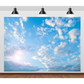 CORFOTO 8x6ft Fabric Blue Sky White Clouds Theme Photography Backdrop Clear Sky Kids Birthday Party Banner Baby Shower Photo Background Wedding Party Decor Studio Props