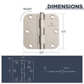 SORGMACH Door Hinges Satin Nickel 3.5 Inch Interior Hinges 5/8" Radius - 30 Pack