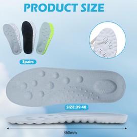 3 Pairs U Shape Memory Insoles, 4D Foam Sports Insoles, Comfort Massage Cloud Insoles, Green/Black/Grey Replacement Shoe Inserts, Shock Absorption Insoles for Trainers Sneakers Boots
