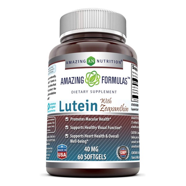 Amazing Formulas Lutein 40mg with Zeaxanthin 1600 mcg Supplements - 60 Softgels- Supports Eye Health & Healthy Vision -Promotes Macular Health