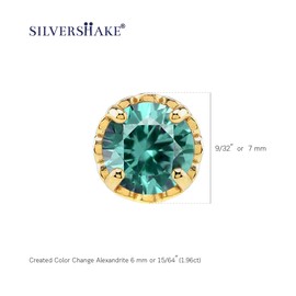 Silvershake 6MM Round Shape Created Color Change Alexandrite 14K Yellow Gold Plated 925 Sterling Silver Heart Victorian Style Stud/Post Earrings June Gemstone Birthstone for Women or Teens, Sterling