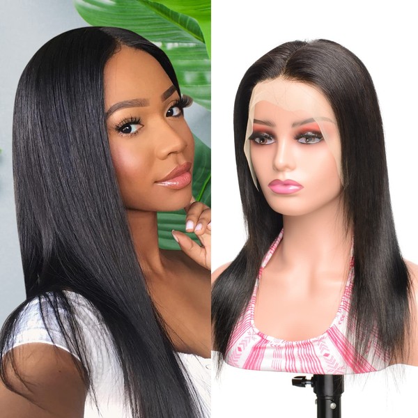 Ms.Merry Human Hair Wigs 13x4 Lace Front 18 Inches Straight Brazilian Virgin Human Hair 180% Density Lace Front Wigs Pre Plucked with Baby Hair Bargain for Black Women