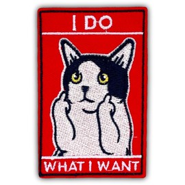 AAVEDGE Funny Iron On Patches, Funny Cat Embroidered Jean Patches, Red Punk Sew On Patches, I DO What I Want Applique Iron On Patches for Clothes, Vest Jackets, Jeans, Backpacks, Clothing & Hats.
