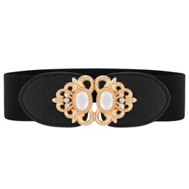 JASGOOD Wide Belts for Women Fashion Ladies Belts for Dresses Vintage Wide Stretchy Belt with Gold Buckle, Black, L
