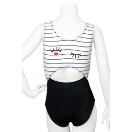Destira Heart Eyes Split Back Gymnastics Leotard for Girls, Black and White, Soft Comfortable Lycra Fabric Athletic Wear, Child Medium (8)